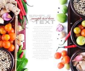 Tomatos,hazelnut,onion and red chili on white background vector template