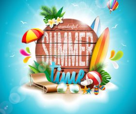 Travel elements with summer beach vector 01