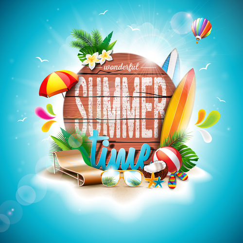 Travel elements with summer beach vector 01
