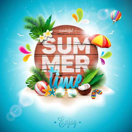 Travel elements with summer beach vector 02