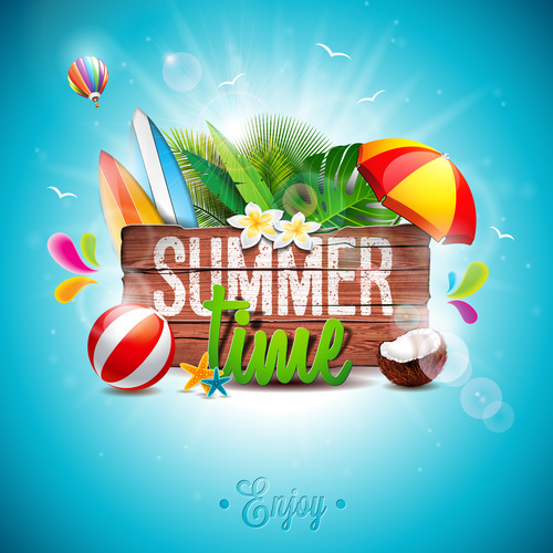Travel elements with summer beach vector 03