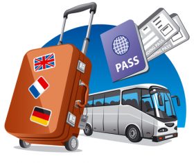 Trolley case with travel elements vector material 01