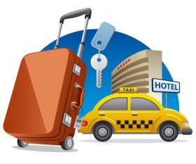 Trolley case with travel elements vector material 02