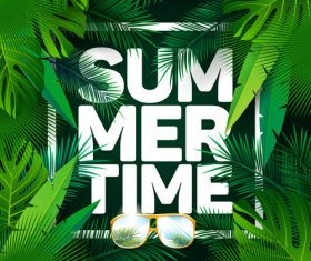 Tropical plants wiht summer background vector 01