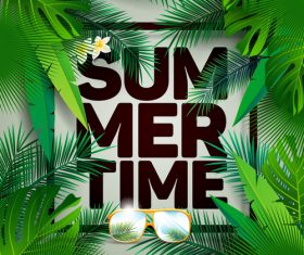 Tropical plants wiht summer background vector 02