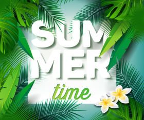 Tropical plants wiht summer background vector 04