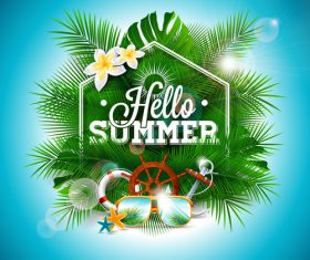 Tropical plants wiht summer travel elements vector