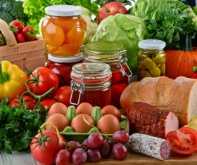 Various organic foods on the desktop Stock Photo 01
