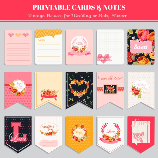 Vector printable cards and notes - Rose set 2