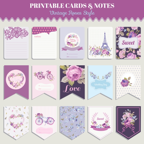 Vector printable cards and notes - Rose set