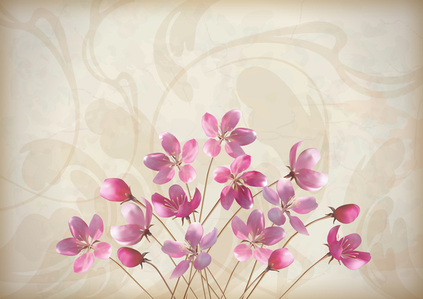 Vintage background with pink flower vector material 03