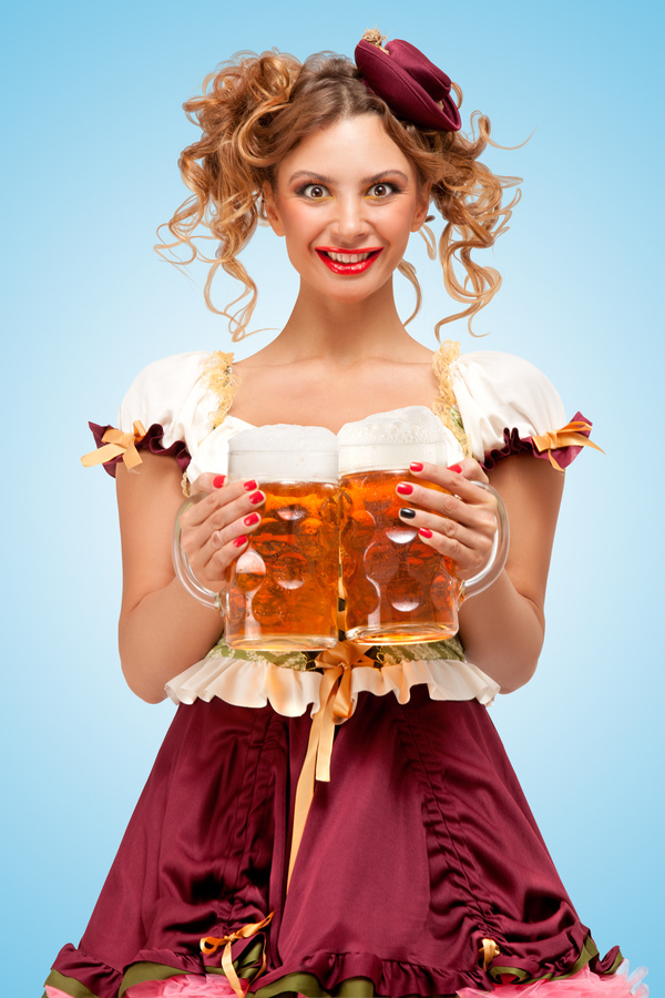 Waitress holding a beer Stock Photo 01
