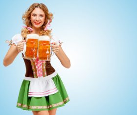 Waitress holding a beer Stock Photo 02
