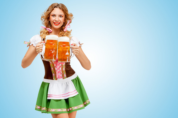 Waitress holding a beer Stock Photo 02