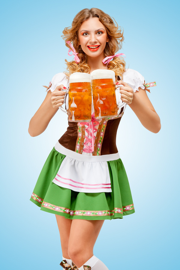 Waitress holding a beer Stock Photo 04