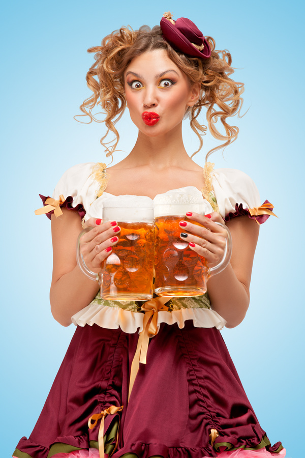 Waitress holding a beer Stock Photo 05