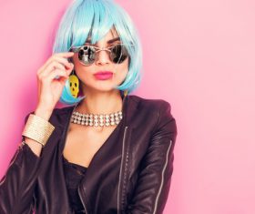 Wear blue wiggery naughty girl Stock Photo 02