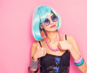 Wear blue wiggery naughty girl Stock Photo 03