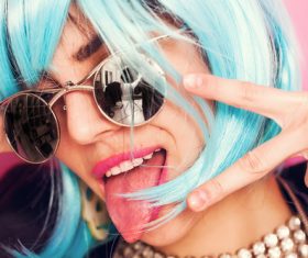 Wear blue wiggery naughty girl Stock Photo 04