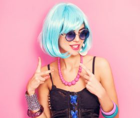 Wear blue wiggery naughty girl Stock Photo 05