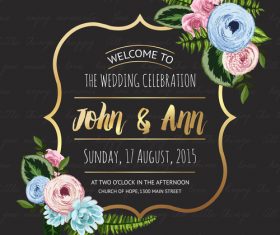 Wedding invitation with black background vector 01