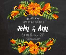 Wedding invitation with black background vector 02