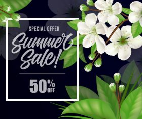 White flower with summer sale background vector