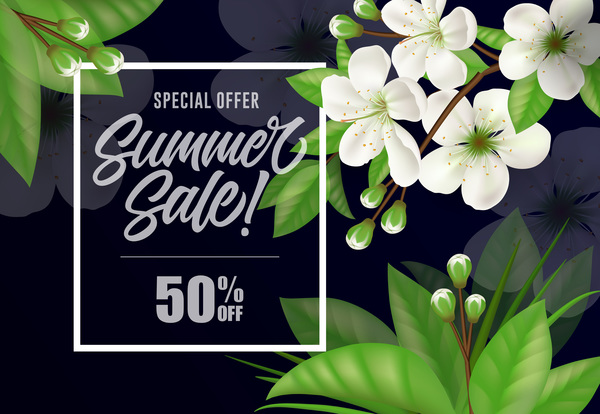 White flower with summer sale background vector