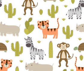 Wild animal with cactus seamless pattern vector