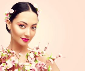 Woman fashion makeup and flower Stock Photo