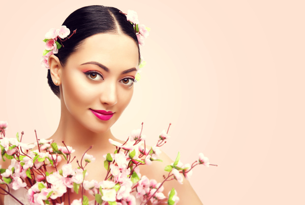Woman fashion makeup and flower Stock Photo