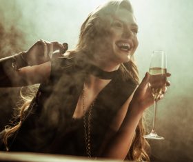 Woman holding bargaining chip in casino Stock Photo 03