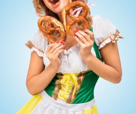 Woman holding bread circle Stock Photo