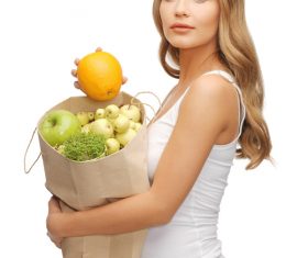 Woman holding food bag Stock Photo 01