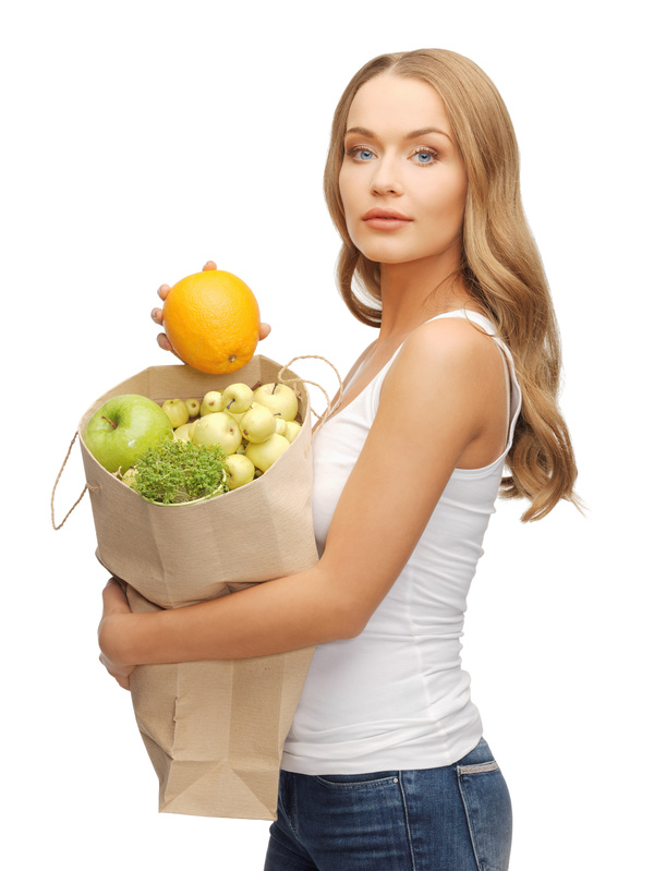 Woman holding food bag Stock Photo 01