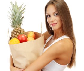 Woman holding food bag Stock Photo 02