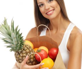 Woman holding food bag Stock Photo 04