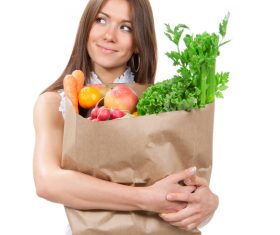 Woman holding food bag Stock Photo 05