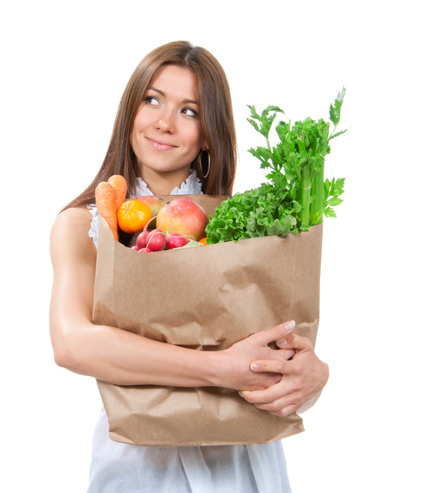 Woman holding food bag Stock Photo 05