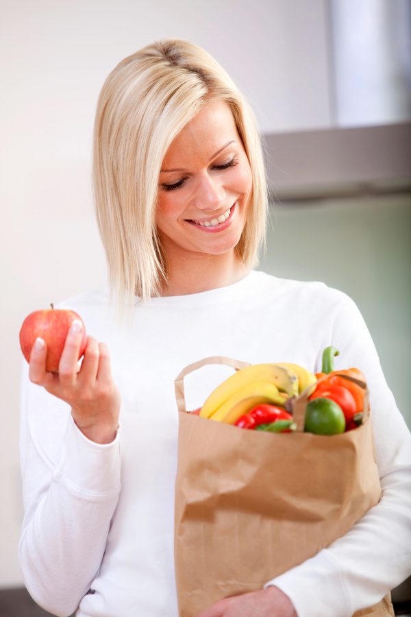 Woman holding food bag Stock Photo 07