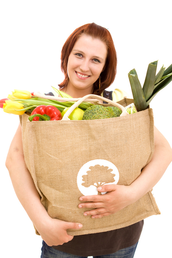 Woman holding food bag Stock Photo 08