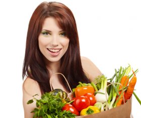 Woman holding food bag Stock Photo 09