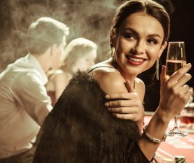 Woman in casino Stock Photo