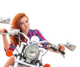 Woman sitting on motorcycle posing Stock Photo 11