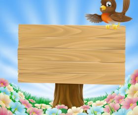 Wooden sign with cartoon bird vector