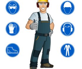 Worker with safety icons vector