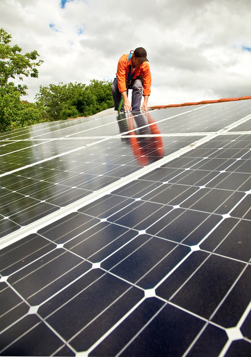 Workers Repair solar panels Stock Photo 02