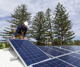Workers Repair solar panels Stock Photo 03