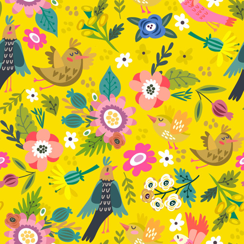 Yellow bright spring floral pattern vector