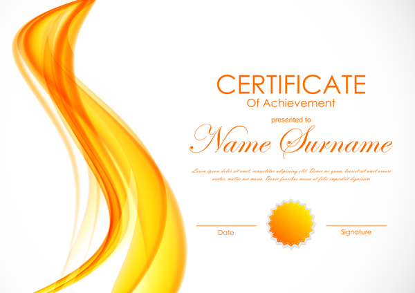Yellow styles certificate template vector 01
